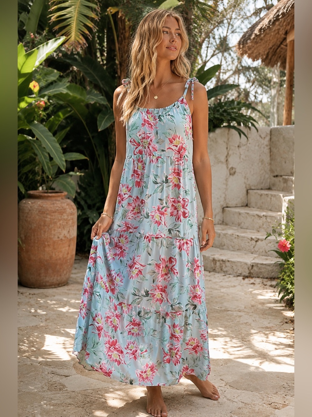 Show Me Your MuMu Floral Midi Dress in Pink and Green